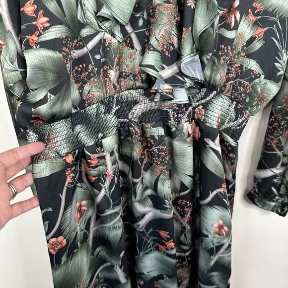 Johanna Ortiz x H&M Dress Womens L Floral Tropical Ruffle Flounce Mini - Picture 5 of 11